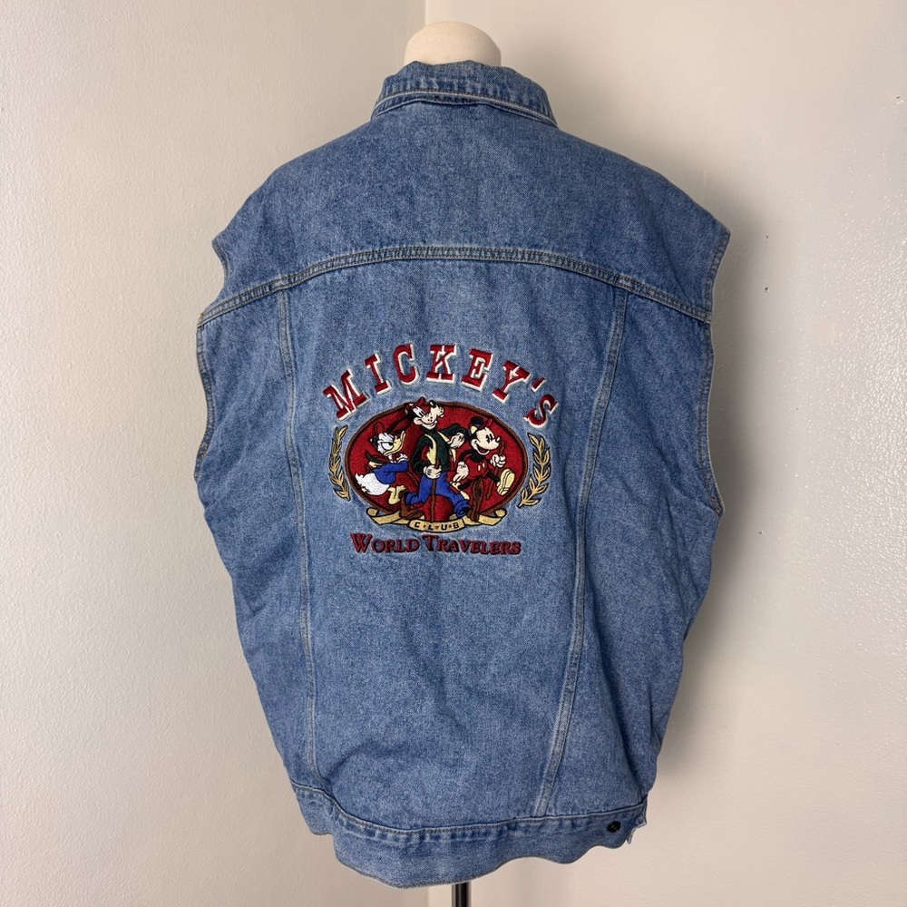 Vintage Walt Disney Mickey Mouse World Travelers Denim Reversible Vest XXL
